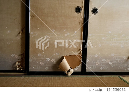 古い日本家屋のふすまと畳 134556081