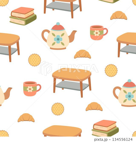 cartoon coffee table seamless pattern 134556124