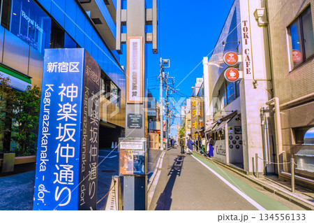日本の東京都市景観 伝統とモダンが交差する…情緒漂う街。情緒あふれる神楽坂。神楽坂仲通りなどを望む 日本の東京都市景観 伝統とモダンが交差する…情緒漂う街。情緒あふれる神楽坂。神楽坂仲通りなどを望む 134556133