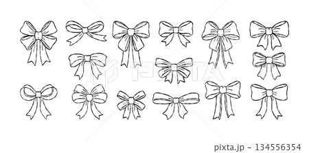 Decorative ribbon bows collection hand drawn...のイラスト素材 [134556354] - PIXTA