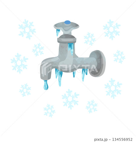 凍結している水道蛇口 水彩風手描きベクターイラスト 凍結している水道蛇口 水彩風手描きベクターイラスト 134556952