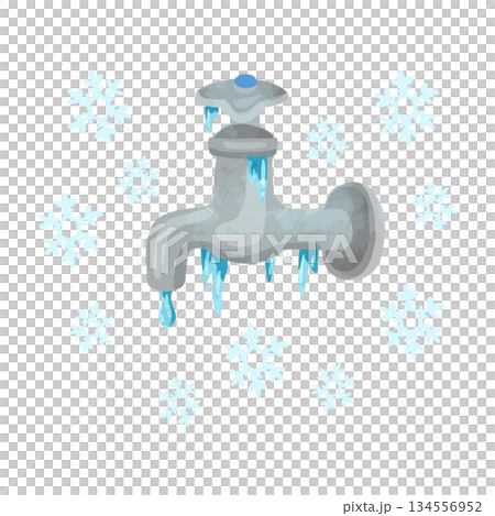 Frozen water faucet watercolor hand-drawn vector illustration 134556952