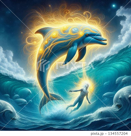 黄金のオーラをまとったイルカ 134557204