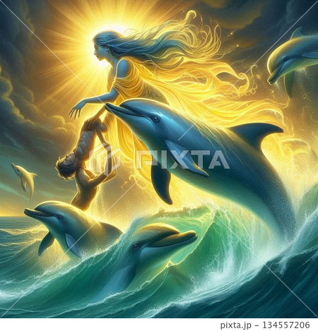 黄金のオーラをまとったイルカ 134557206