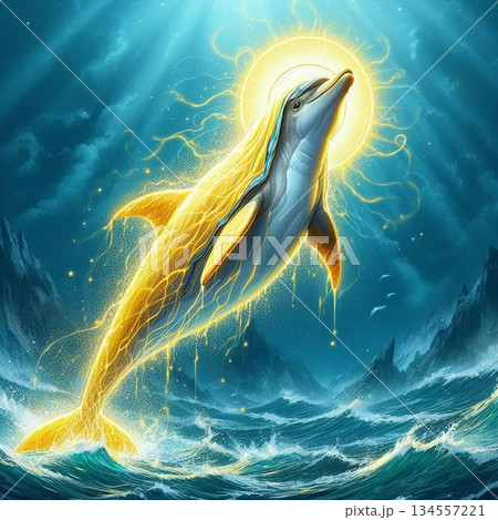 黄金のオーラをまとったイルカ 134557221