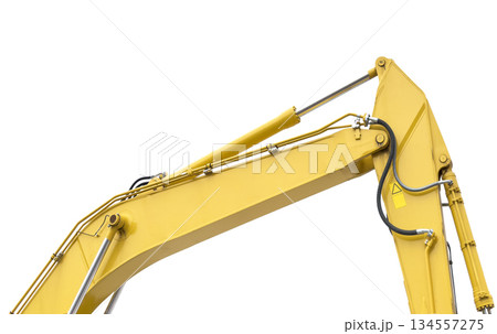 Crawler excavator with lift up bucket isolated on white background. Powerful excavator with an extended bucket close-up. Construction equipment for earthworks 134557275