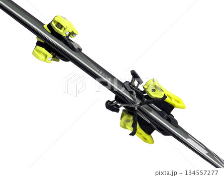 Pair of alpine skis isolated on white background. Sport equipment for skiing. Pair of alpine skis isolated on white background. Sport equipment for skiing. 134557277