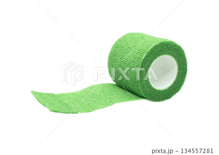 Bandage. Elastic self-locking reusable bandage. Bandage isolated on white background. Medical bandage roll isolated 134557281
