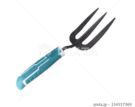 Gardening rake tool. Garden small rake. Garden handle rake isolated on white background. 134557369