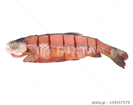 Smoked rainbow trout fish isolated on white background. Smoked rainbow trout fish isolated on white background. 134557579