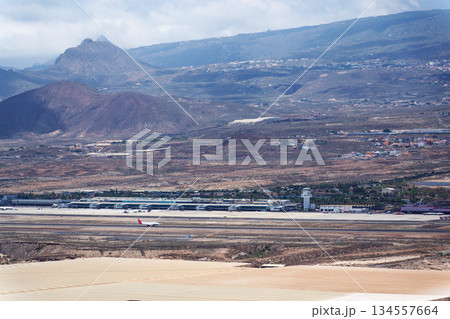 Greenhouses on coast near Tenerife airport, sunny summer day, Canary Islands, Spain 134557664