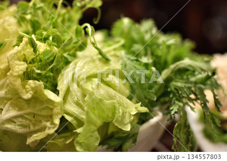 Fresh Green Leafy Vegetables Close-Up Fresh Green Leafy Vegetables Close-Up 134557803