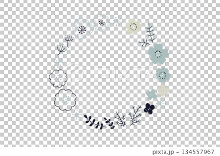 Natural circular frame illustration of plants and flowers 134557967