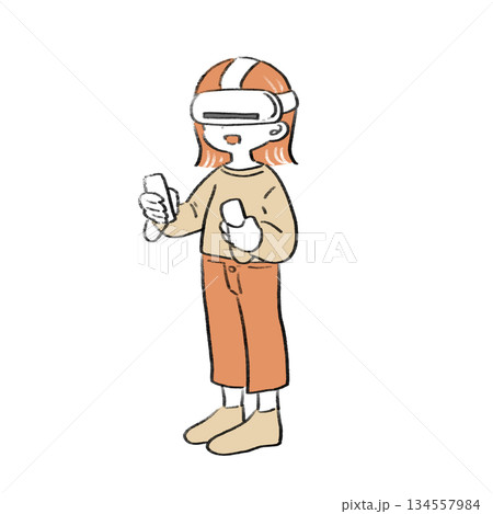 VRで遊ぶ女性のイラスト VRで遊ぶ女性のイラスト 134557984