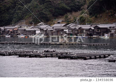 Traditional fishermen village with Funaya boathouses in Ine, north Kyoto prefecture on the Sea of Japan 134558036