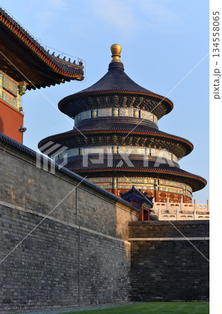 Historic landmark of Temple of Heaven, complex of imperial religious Confucian buildings in Beijing, China 134558065