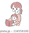 赤ちゃんに読み聞かせをするお母さんのイラスト 134558100