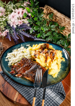 Delicious braised pork ribs. Delicious braised pork ribs. 134558521
