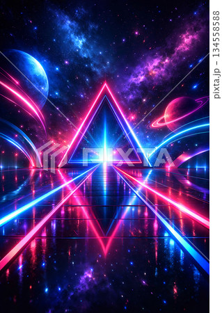Geometric background of blue and purple lights 134558588