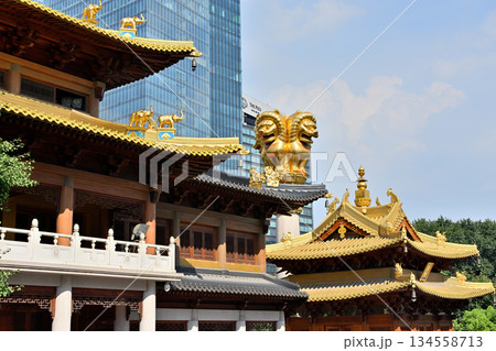 Historic Buddhist temple complex of Jingan Temple on the West Nanjing Road in downtown Shanghai, China Historic Buddhist temple complex of Jingan Temple on the West Nanjing Road in downtown Shanghai, China 134558713