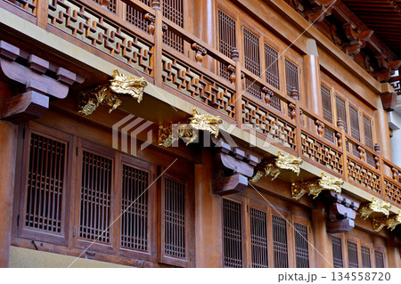 Historic Buddhist temple complex of Jingan Temple on the West Nanjing Road in downtown Shanghai, China 134558720