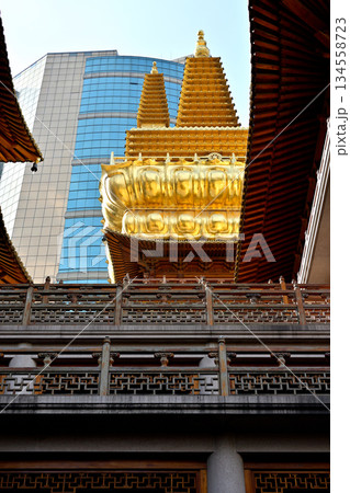 Historic Buddhist temple complex of Jingan Temple on the West Nanjing Road in downtown Shanghai, China 134558723