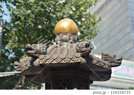Historic Buddhist temple complex of Jingan Temple on the West Nanjing Road in downtown Shanghai, China 134558735