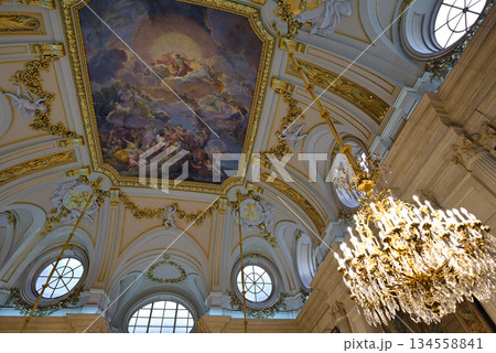 Interior of the Palacio Real, Royal Palace of Madrid and official residence of royal family of Spain 134558841