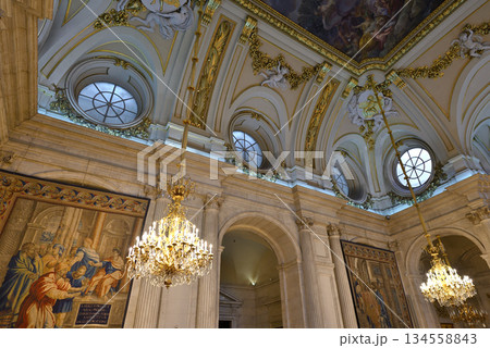 Interior of the Palacio Real, Royal Palace of Madrid and official residence of royal family of Spain 134558843
