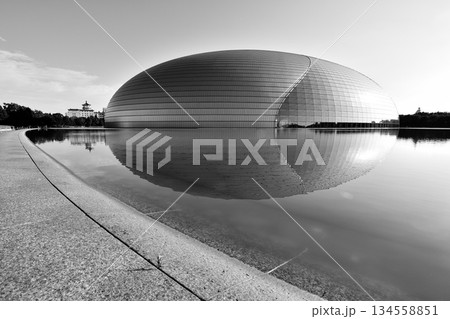 National Centre for the Performing Arts NCPA reflecting in the water in Beijing, China National Centre for the Performing Arts NCPA reflecting in the water in Beijing, China 134558851