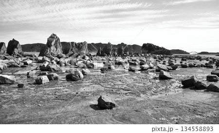 Hashigui Rocks natural stone formations in Kushimoto Town in Kii Peninsula in Wakayama, Japan Hashigui Rocks natural stone formations in Kushimoto Town in Kii Peninsula in Wakayama, Japan 134558893