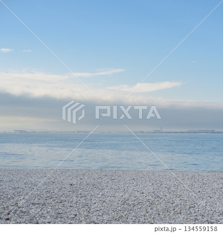 Marble beach and Kansai International Airport in the background in Tajiri-cho in Izumisano, Osaka Prefecture of Japan 134559158