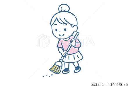 掃き掃除をしている女の子 134559676