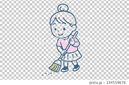掃き掃除をしている女の子 134559676
