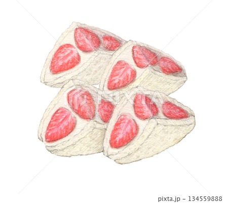 いちごサンド4切れ 水彩色鉛筆イラスト いちごサンド4切れ 水彩色鉛筆イラスト 134559888