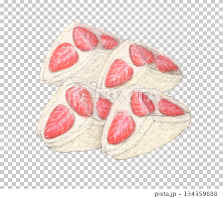 いちごサンド4切れ 水彩色鉛筆イラスト いちごサンド4切れ 水彩色鉛筆イラスト 134559888