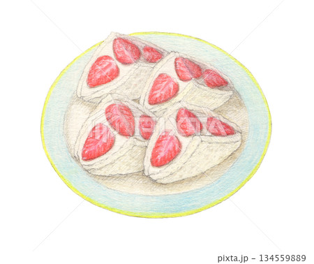 いちごサンド 水彩色鉛筆イラスト いちごサンド 水彩色鉛筆イラスト 134559889
