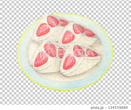 いちごサンド 水彩色鉛筆イラスト いちごサンド 水彩色鉛筆イラスト 134559889