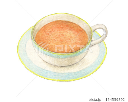 ティーカップに入った紅茶　水彩色鉛筆イラスト 134559892