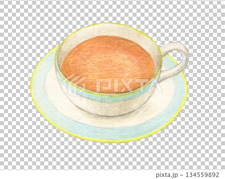 ティーカップに入った紅茶　水彩色鉛筆イラスト 134559892