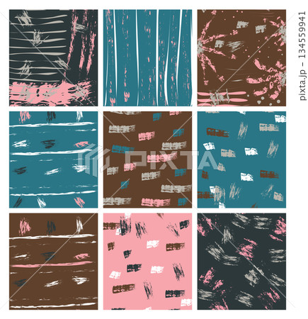 Artistic cards in pink, blue and brown colors with hand drawn look Artistic cards in pink, blue and brown colors with hand drawn look 134559941