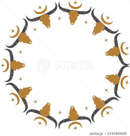 Skull witchy round frame. Vector tribal witchcraft template with empty space for your text 134560080