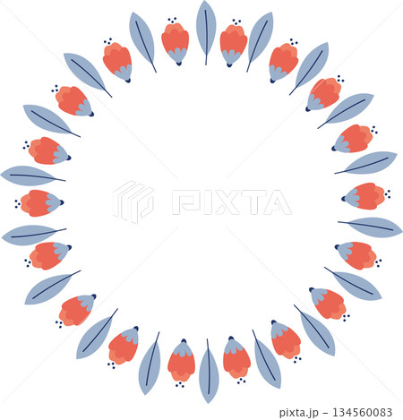 Text frame surrounded with assorted flowers and Leaves. Framework for writing ringed with tulips 134560083