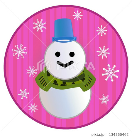 円形背景のついた雪だるまのイラスト 134560462