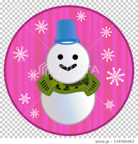 円形背景のついた雪だるまのイラスト 134560462