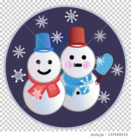 円形背景のついた雪だるまのイラスト 円形背景のついた雪だるまのイラスト 134560610