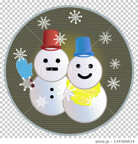 円形背景のついた雪だるまのイラスト 134560614