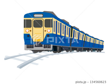 しなの鉄道の115系車両(青と肌色タイプ)が線路上を走行している雰囲気のイラスト しなの鉄道の115系車両(青と肌色タイプ)が線路上を走行している雰囲気のイラスト 134560623