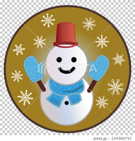 Illustration of a snowman with a circular background 134560752