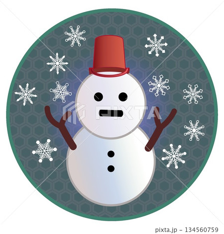 円形背景のついた雪だるまのイラスト 134560759